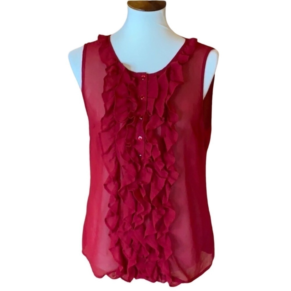Forever 21 sheer red top with ruffle front Size Large